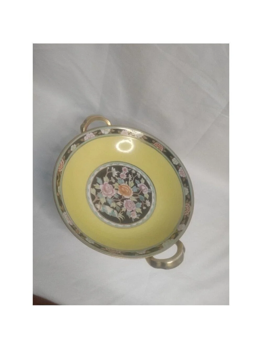 Nippon Hand Painted Floral Yellow Pedestal Serving Bowl